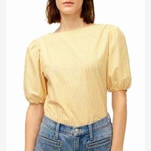 J. Crew Puff Sleeve Yellow Stripe Top Large